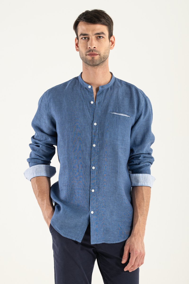 Camisa de lino azul real