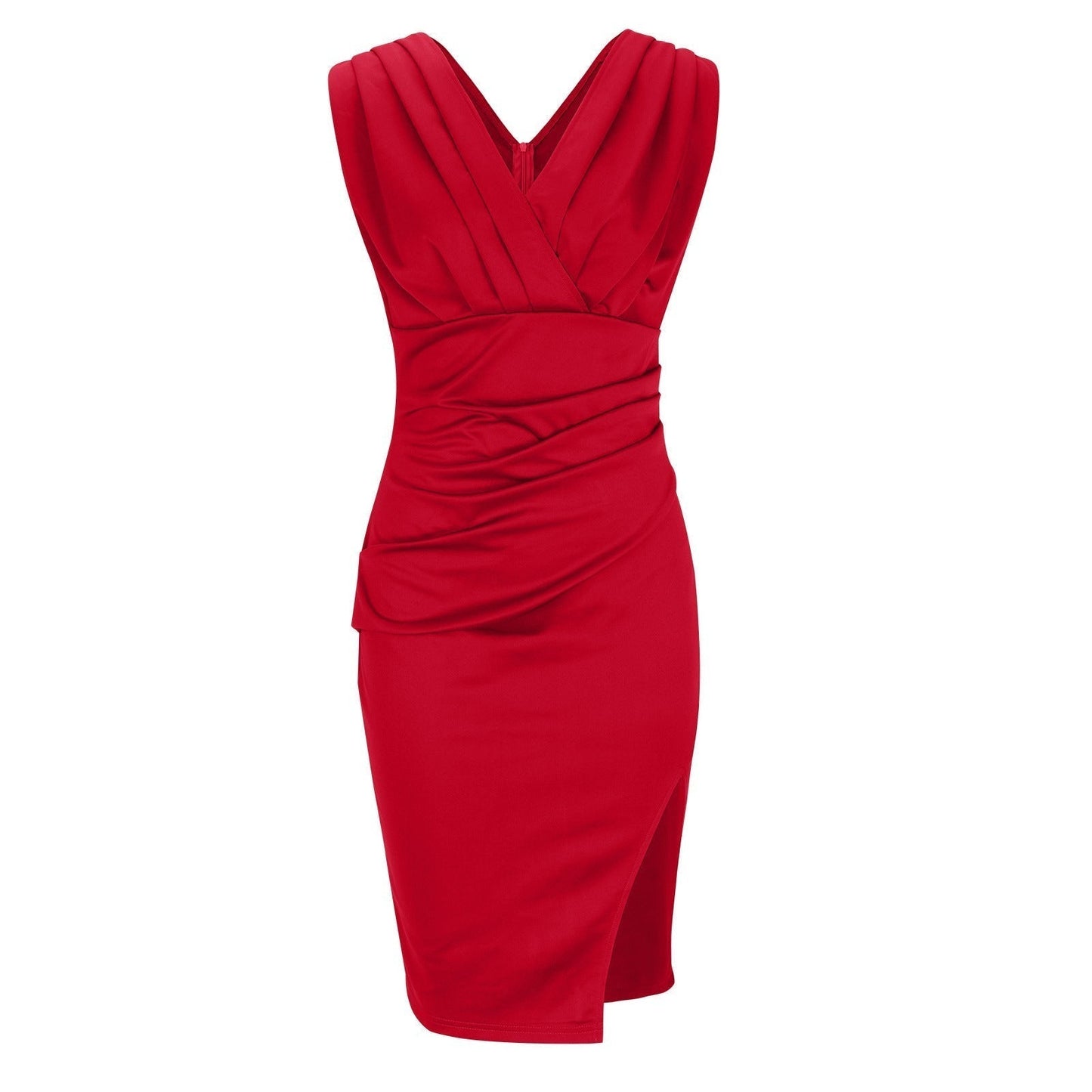 Isa | Vestido Midi Ajustado con Escote en V y Abertura Frontal
