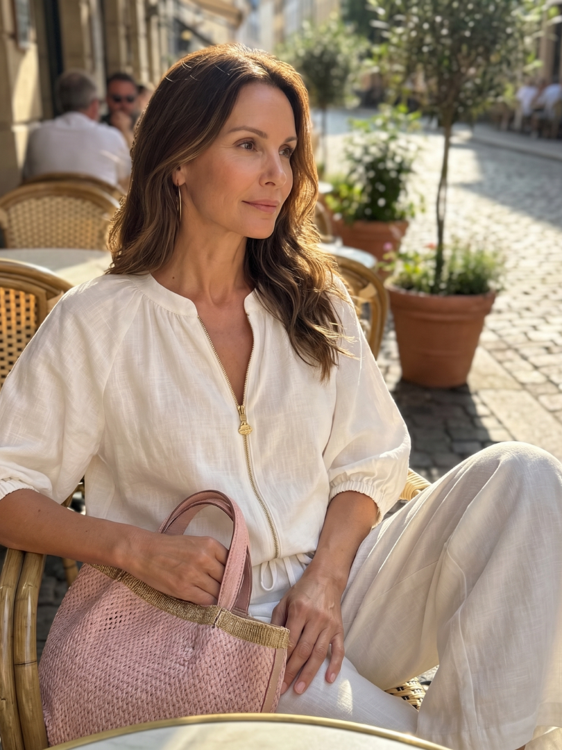 Natalia | Conjunto de Top Blusón con Cremallera y Pantalones de Pierna Ancha