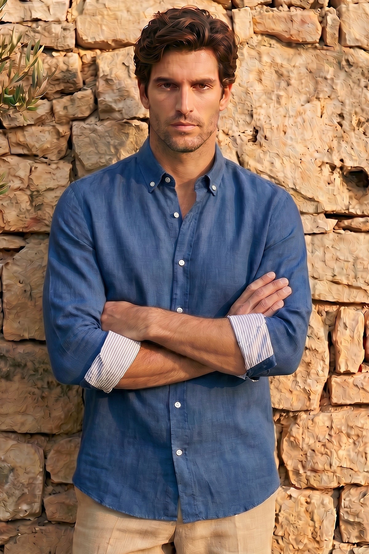 Camisa de lino azul real