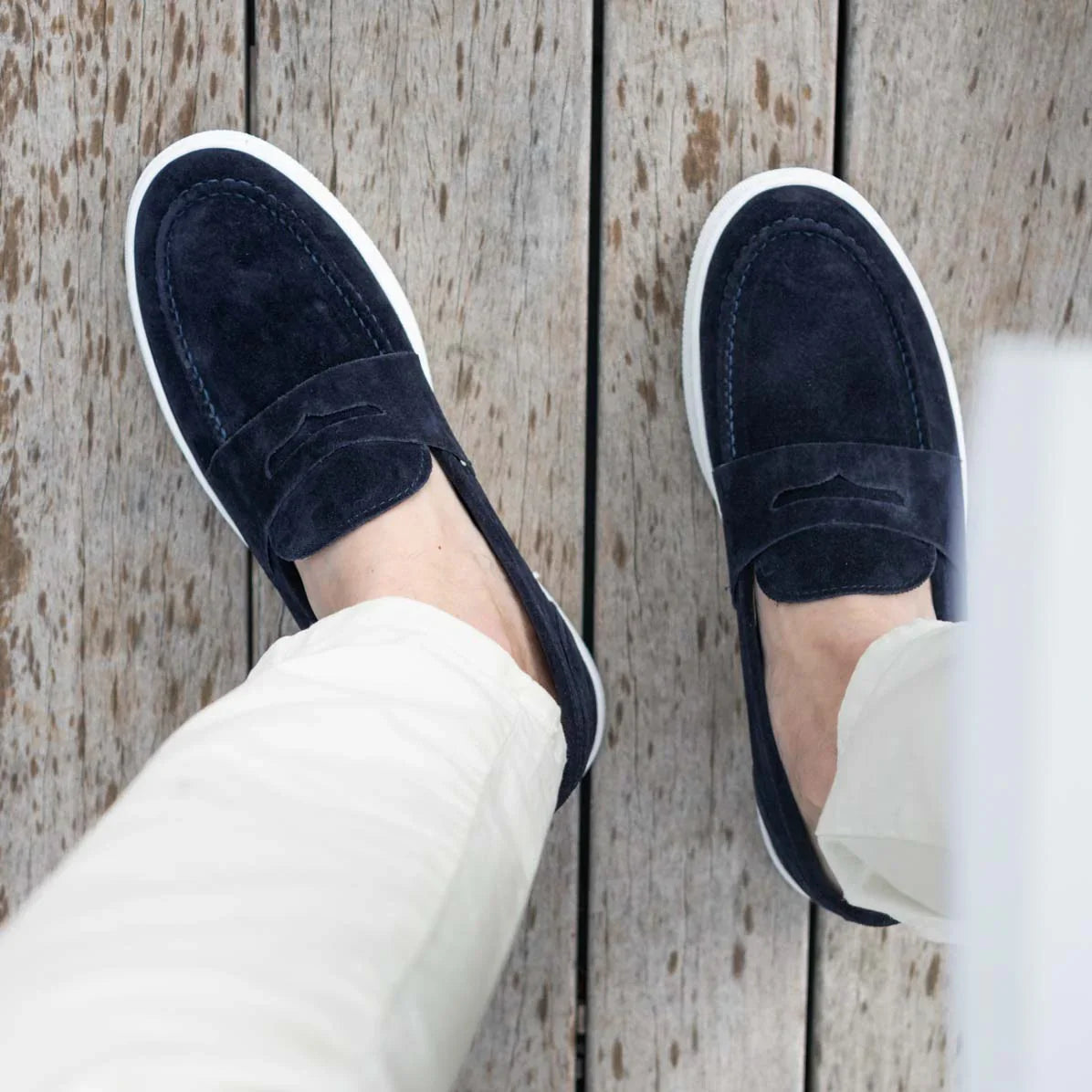 Mocasines para Hombre en Ante Azul