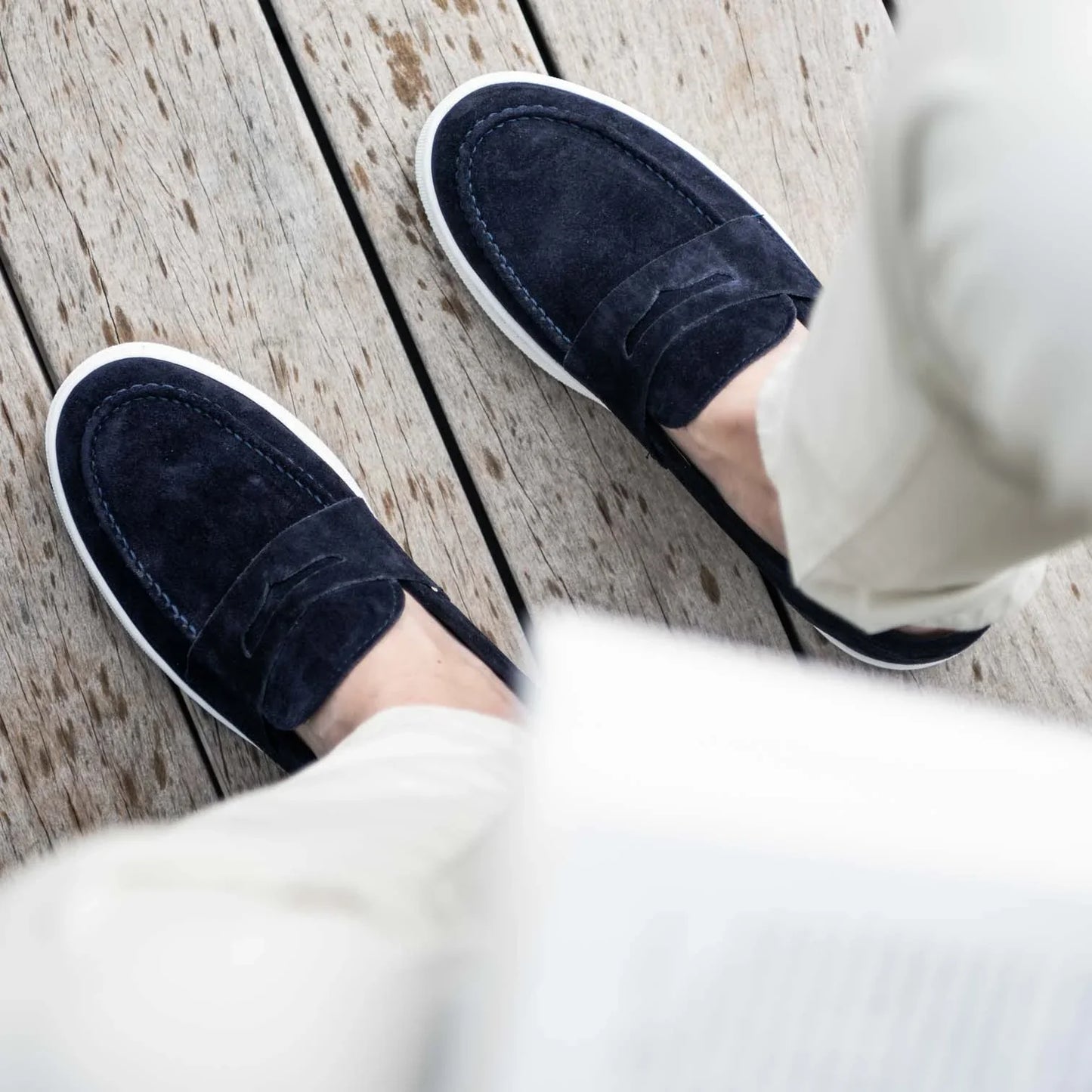 Mocasines para Hombre en Ante Azul