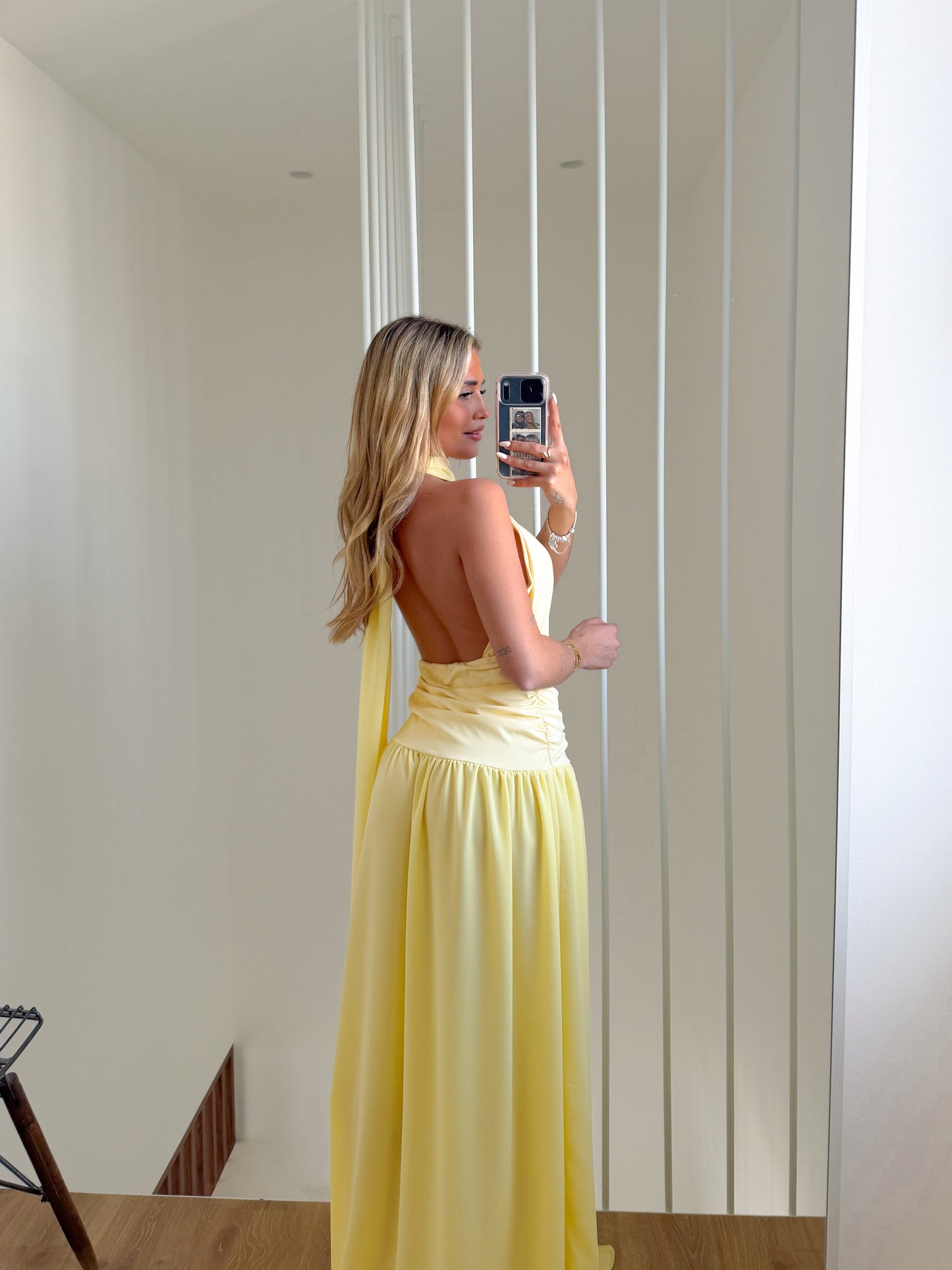 Vestido largo falda georgette amarillo