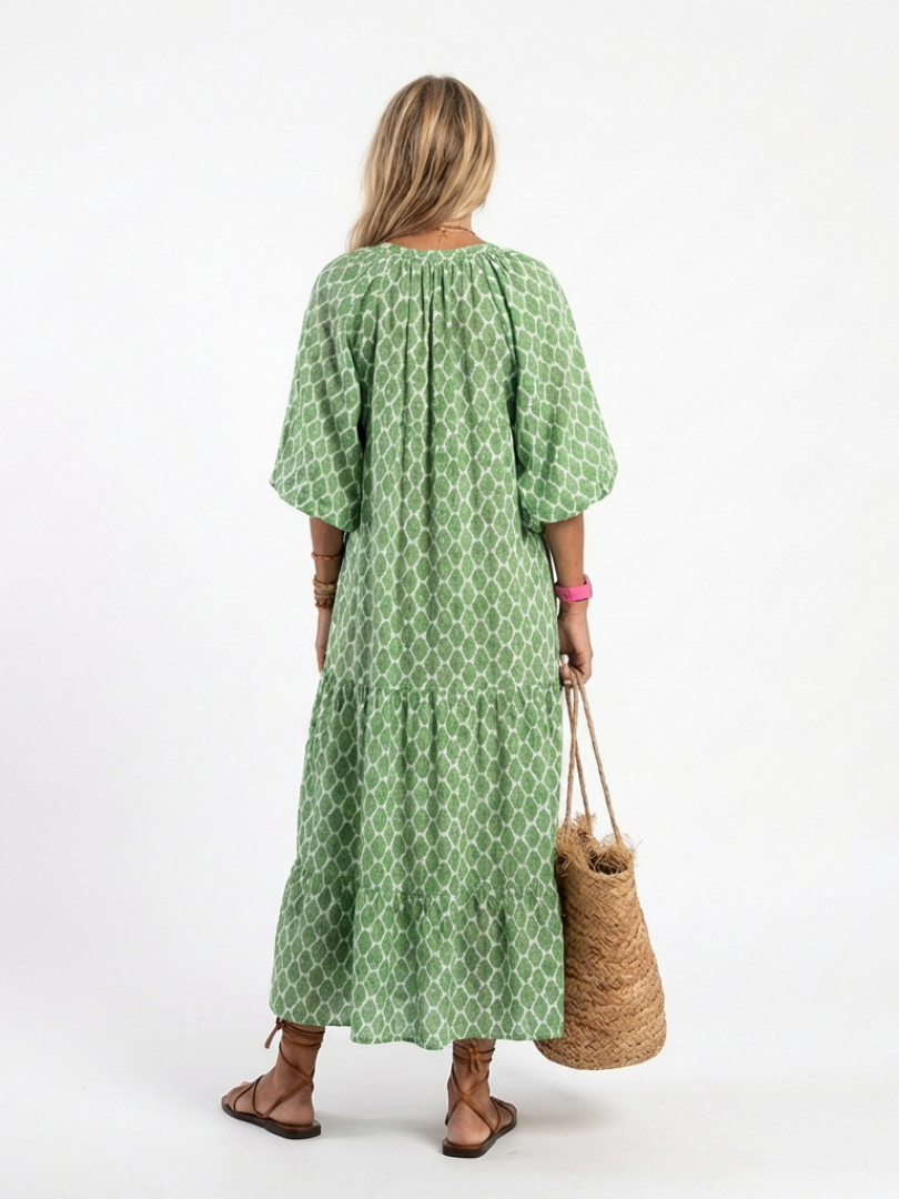 Apolline | Vestido midi de cuello en V con mangas tres cuartos y estampado