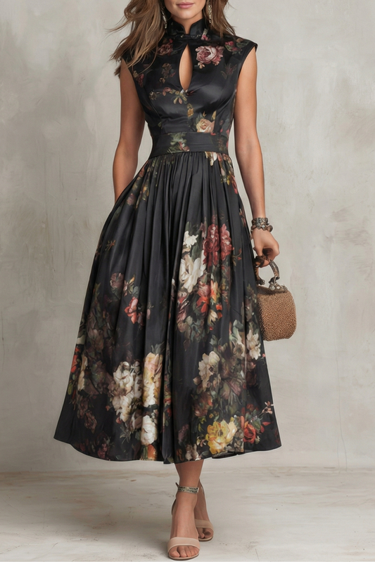 Noirelle – Elegancia floral vintage – Vestido midi