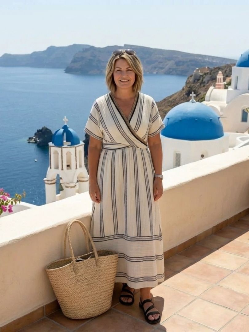 Thalassa | Vestido midi con escote en V y mangas cortas
