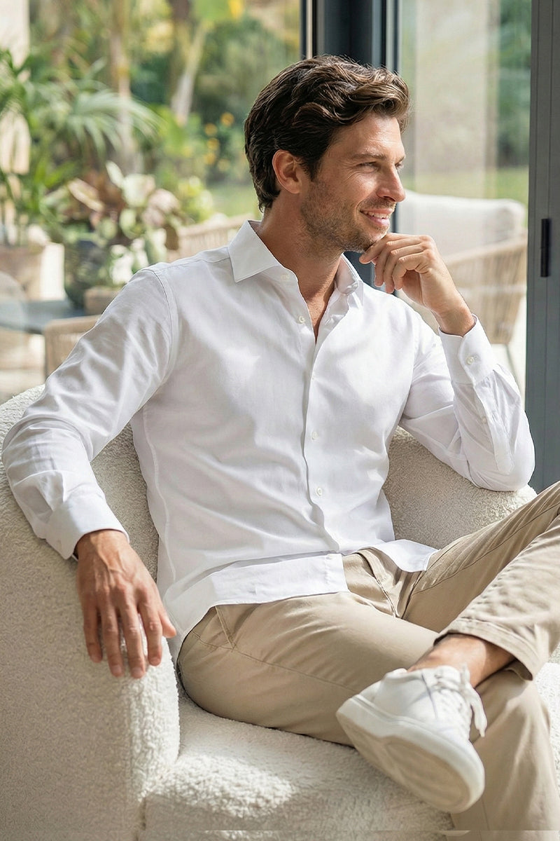 Camisa de popelina de algodón blanca