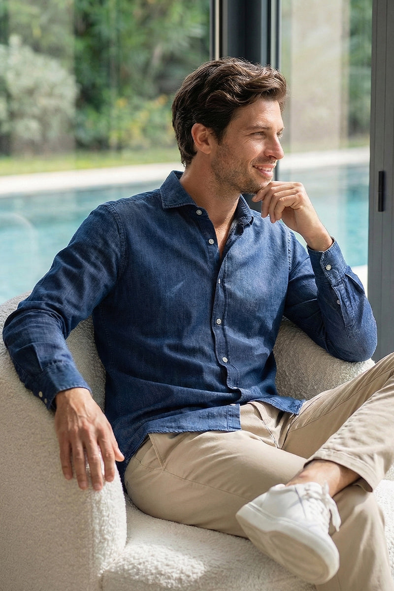 Camisa vaquera oscura para hombre