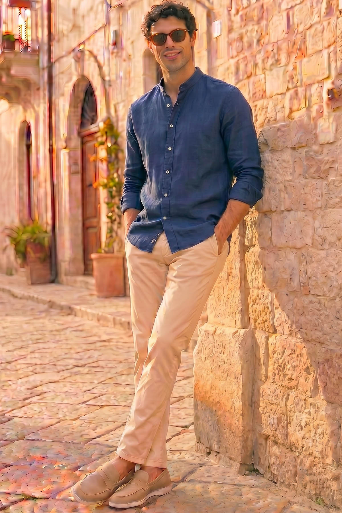 Camisa Moderna Lino Mao Ocean