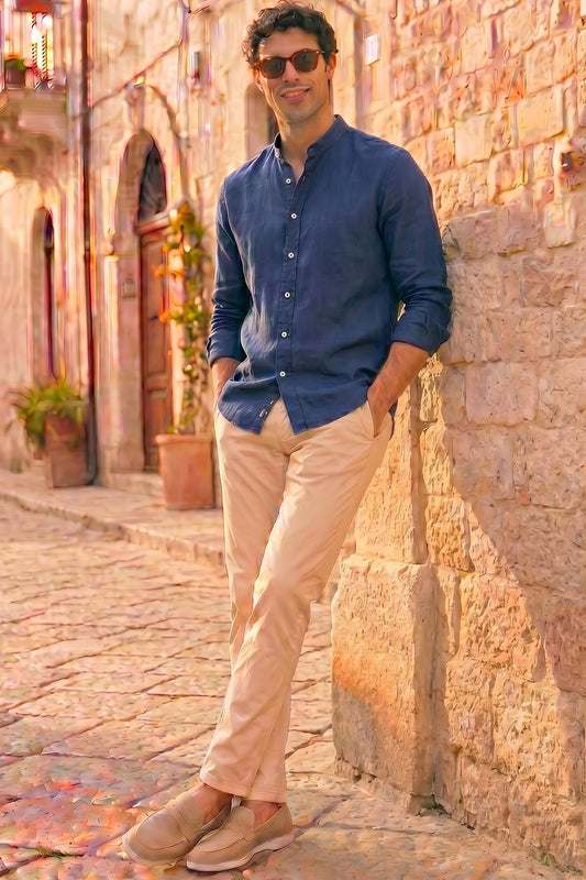Camisa Moderna Lino Mao Ocean