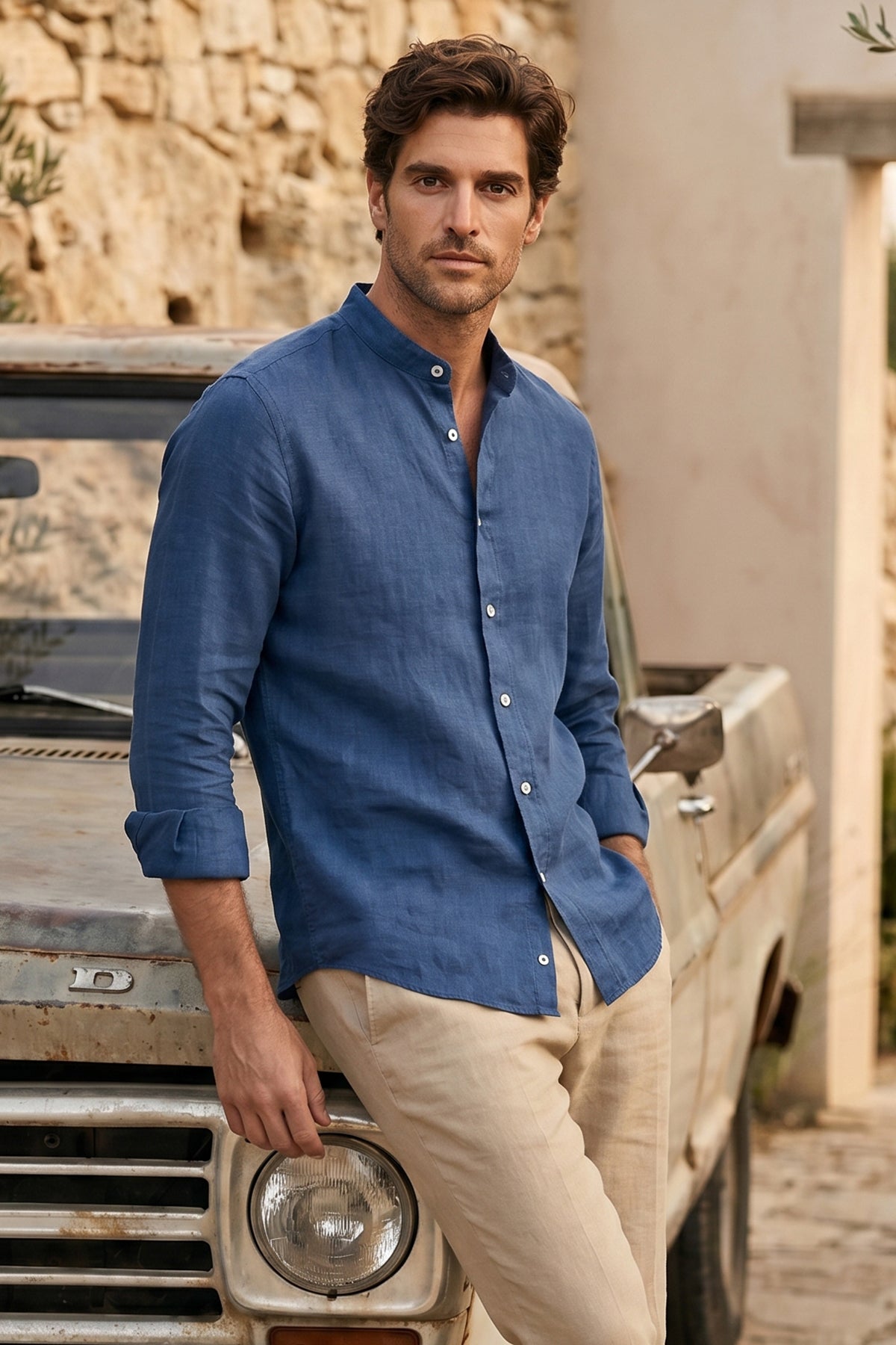 Camisa Puro Lino Azul Mao