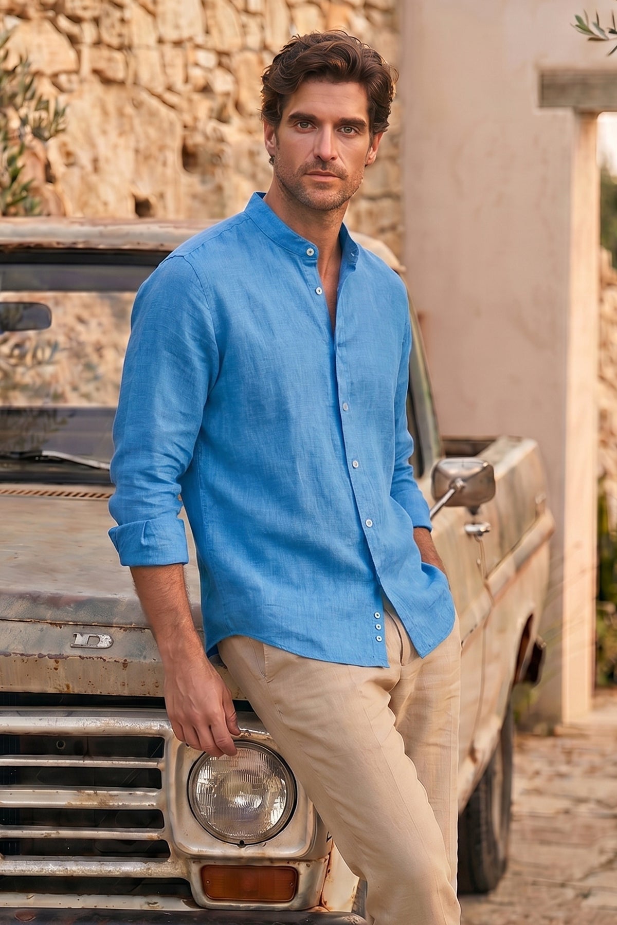 Camisa Puro Lino Mao Turquesa