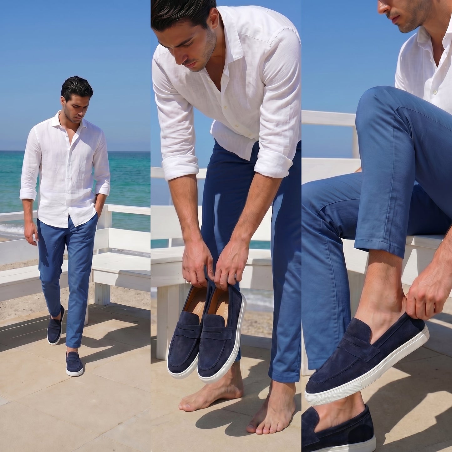 Mocasines para Hombre en Ante Azul