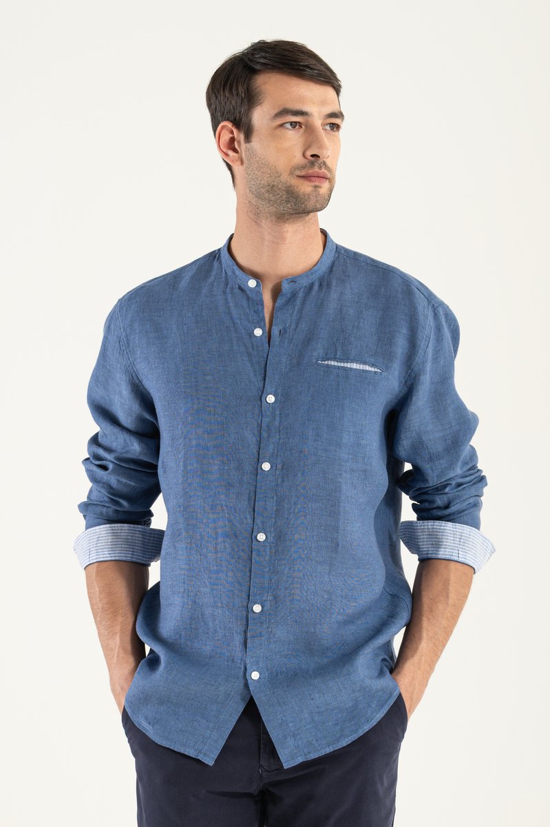 Camisa de lino azul real