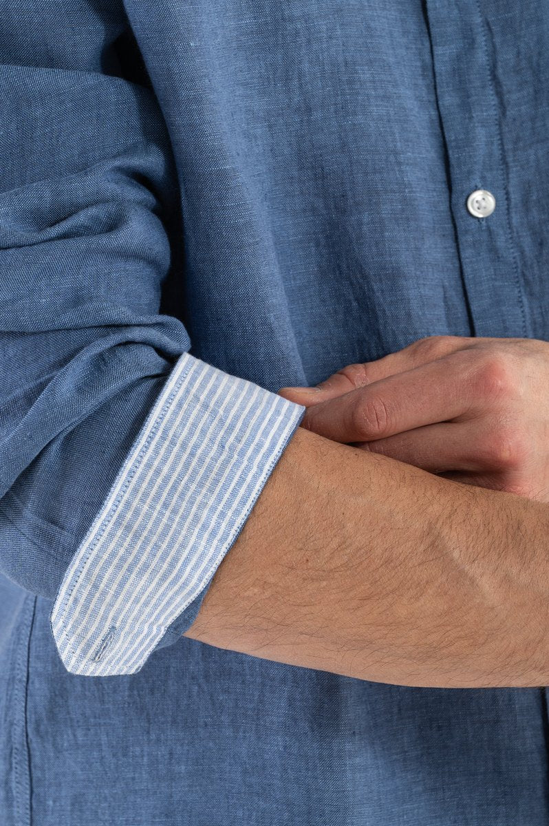 Camisa de lino azul real
