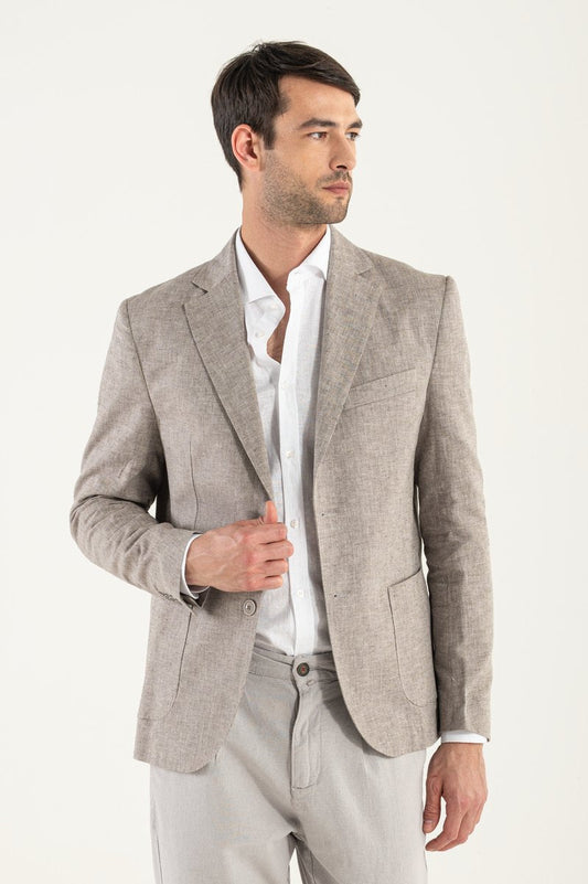 Camel blazer de linos/algodón