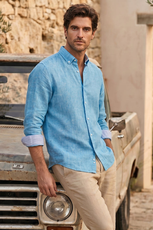 Camisa Lino Turquesa
