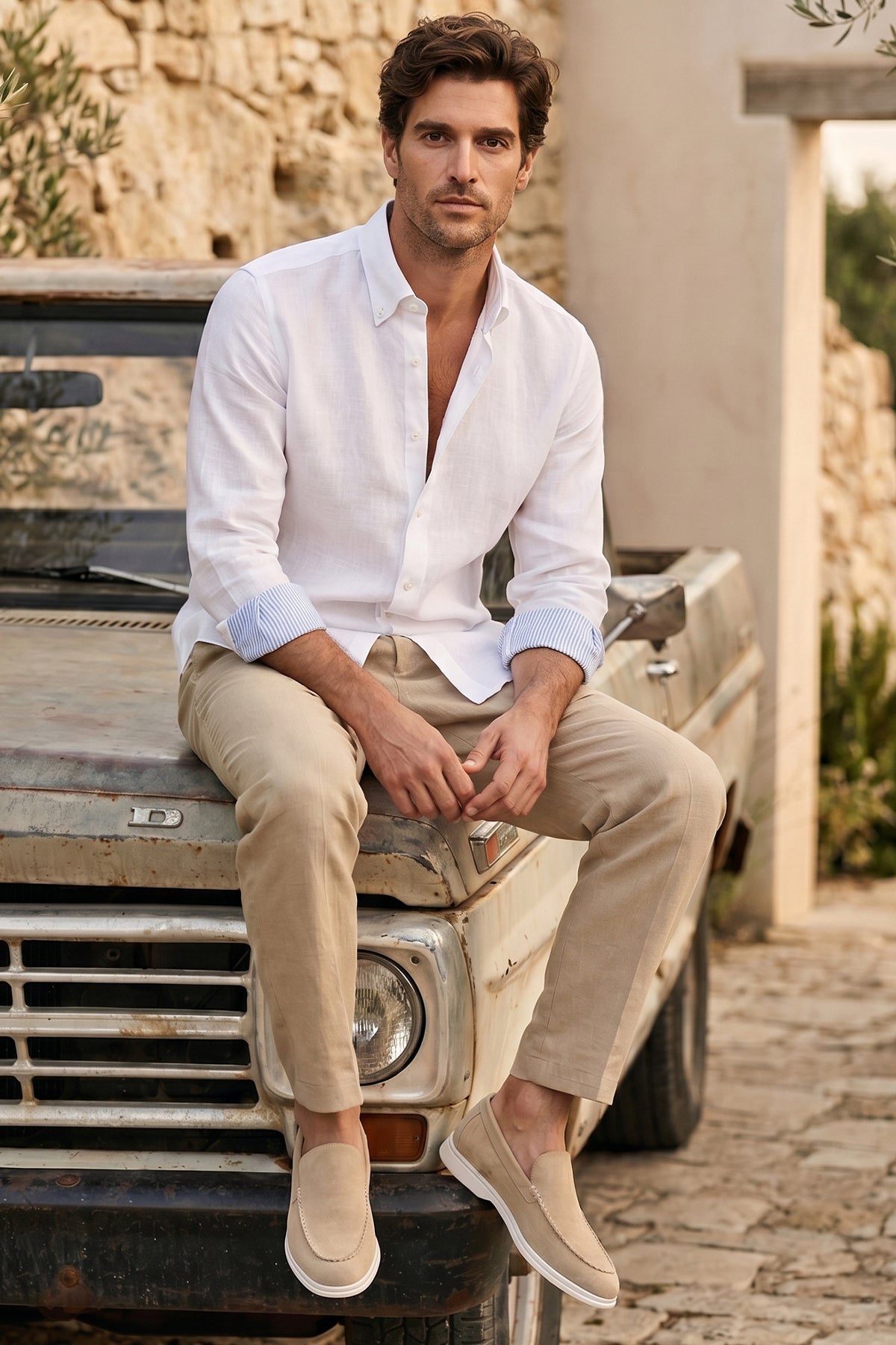 Camisa de botones de lino blanca